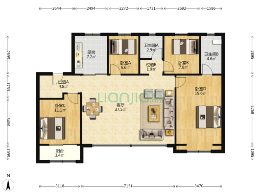 中海寰宇时代 4室1厅2卫 242平方