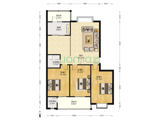 玉泉花苑 3室1厅2卫 148平方