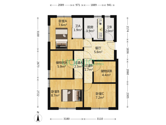 民益街 3室1厅2卫 72平方