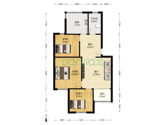 东浜新苑南区 3室2厅1卫 82平方
