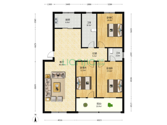 希望小区 3室1厅2卫 141平方