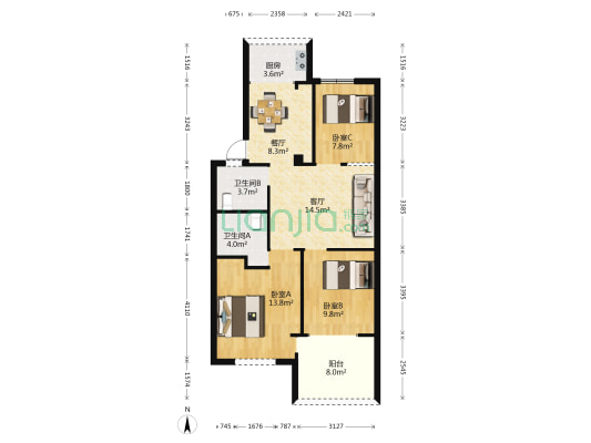 兴元小区 3室2厅2卫 138平方