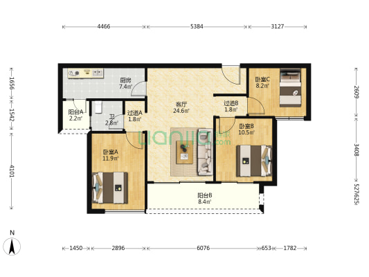 绿地万萃城R5组团 3室1厅1卫 97平方