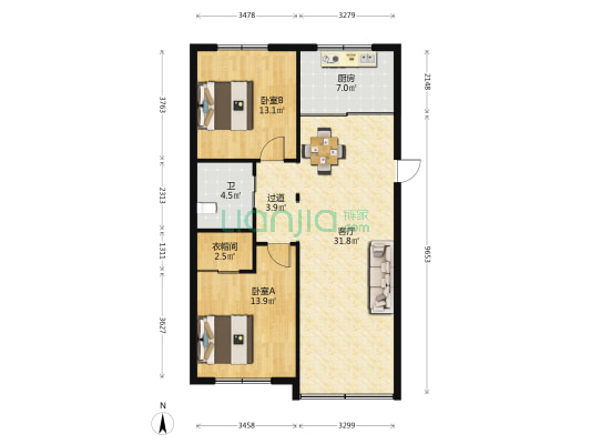 闸口路 2室1厅1卫 95平方