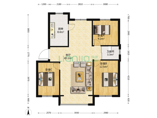 北宇红枫庭院 3室1厅1卫 113平方
