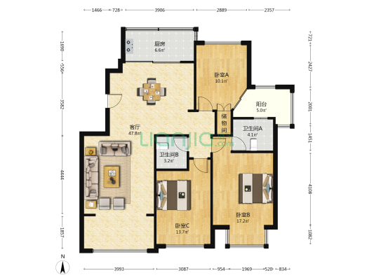 益成嘉园 3室1厅2卫 143平方