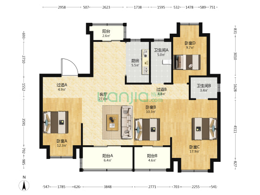 华侨城天鹅堡天麓1期 4室1厅2卫 142平方