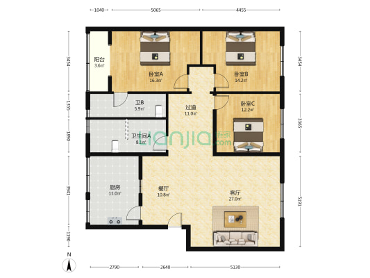 阿坝州教委干休所 3室2厅2卫 148平方