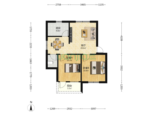 邮电局宿舍 2室1厅1卫 59平方