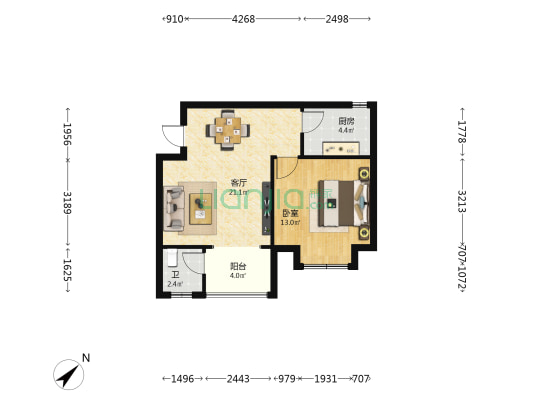 积汇花园 1室1厅1卫 56平方