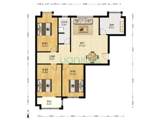 金锦小区 3室1厅1卫 123平方
