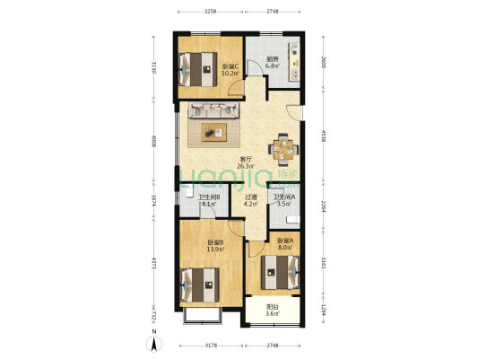 金沙中粮祥云 3室1厅2卫 118平方