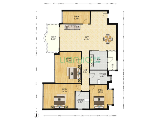 莞竹花园 4室1厅2卫 159平方