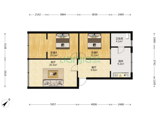 西湖巷26号 2室2厅1卫 74平方