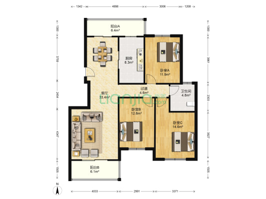 青菱渔场 3室1厅1卫 125平方