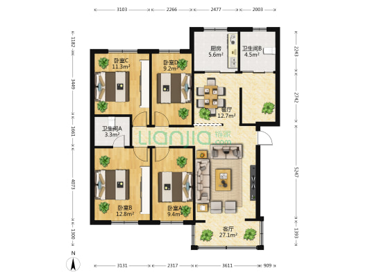 永力西苑小区 4室2厅2卫 203平方
