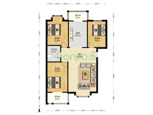 惠友康庭，包税，精装，看房方便，采光好视野好，低楼-户型图