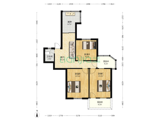 龙腰干休所宿舍 3室1厅1卫 85平方