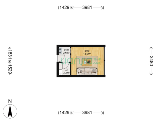 烟台永和公寓 1室0厅1卫 29平方