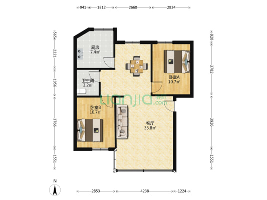 富华楼东区花园 2室1厅1卫 78平方