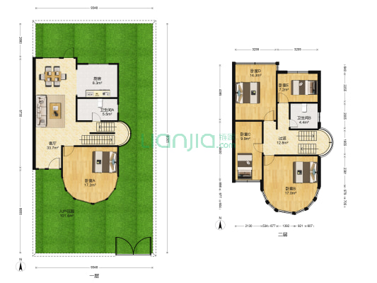闸园新村别墅 5室1厅2卫 143平方
