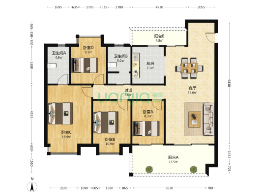 金茂国际社区 4室1厅2卫 143平方