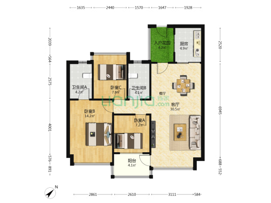 珠海碧桂园珑悦（愉翠龙湖花园） 3室1厅2卫 92平方