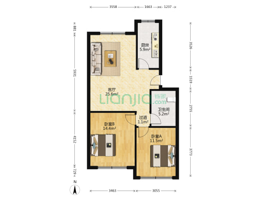 和平二期东小区 2室1厅1卫 84平方