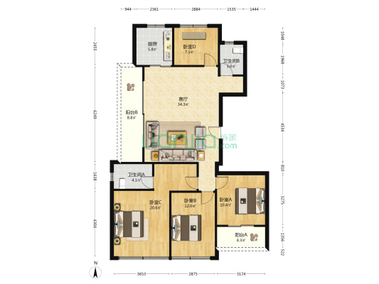 岚荷芸府 4室1厅2卫 138平方
