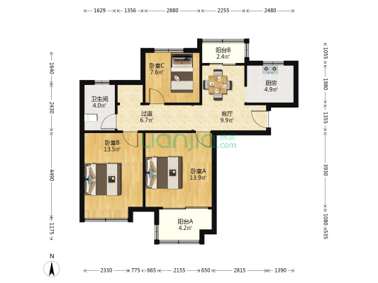 松南城华杰苑 3室1厅1卫 97平方