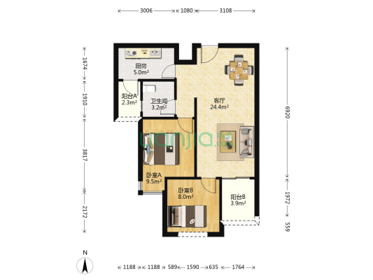 建宇新时区 2室1厅1卫 67平方