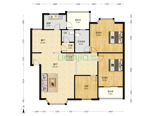 珠江花园 3室2厅2卫 154平方