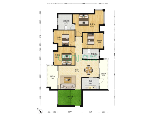 大欣世纪花园 4室1厅2卫 134平方