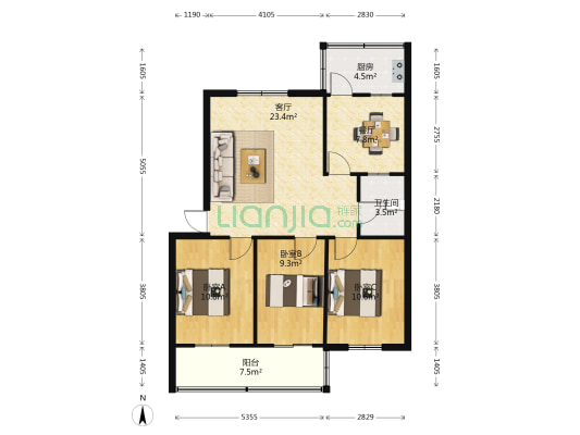 橡林办事处家属院 3室2厅1卫 90平方