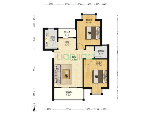 茶花新城 2室1厅1卫 73平方