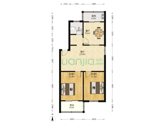 全椒路129号 2室2厅1卫 77平方