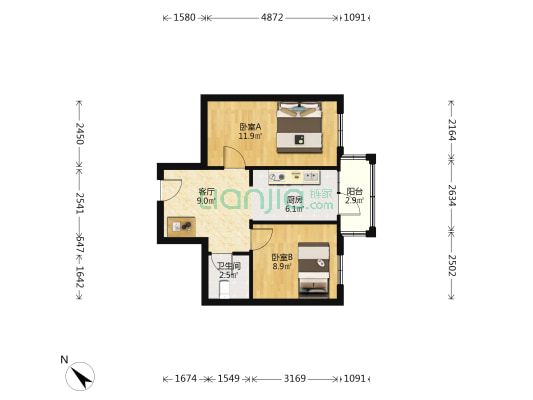 水利厅家属楼 2室1厅1卫 57平方