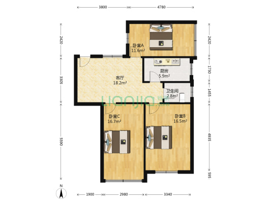 蝙蝠街 3室1厅1卫 75平方
