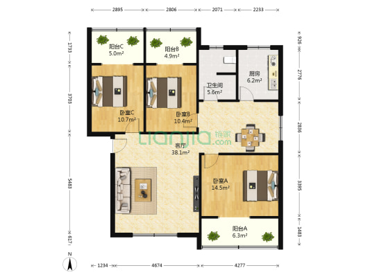 新油乐园 3室1厅1卫 125平方