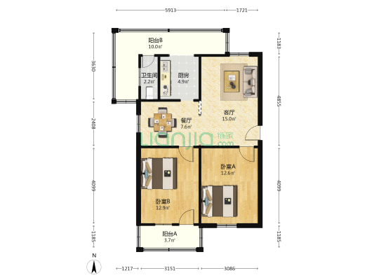 机修厂小区 2室2厅1卫 70平方