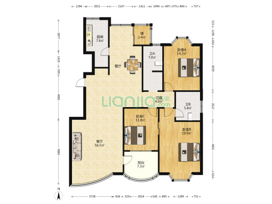 文博名门 3室1厅2卫 170平方
