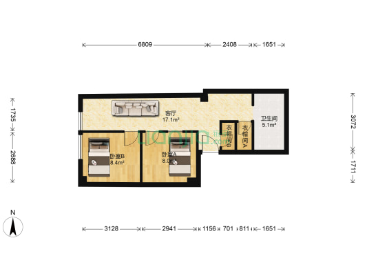 鑫苑金融广场 2室1厅1卫 65平方