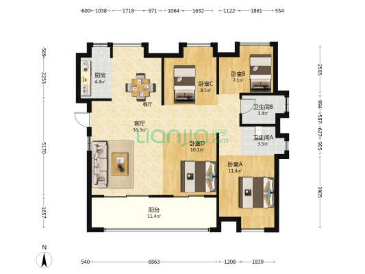 世茂远洋东江湾 4室1厅2卫 118平方
