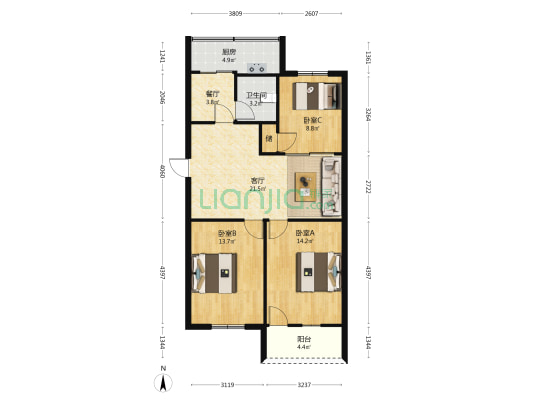 建华横巷10号 3室2厅1卫 93平方