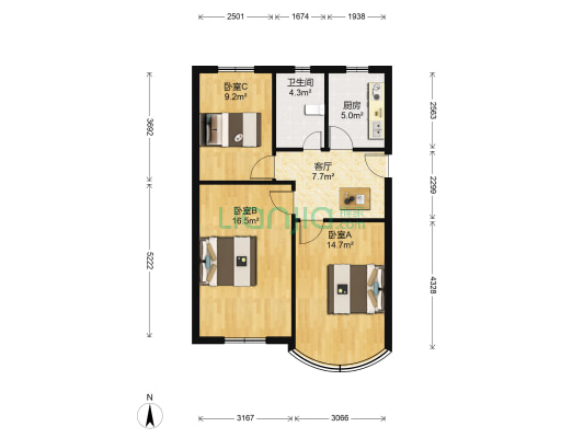 皇朝城市花园 3室1厅1卫 71平方