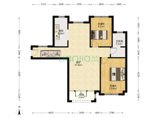 高楼层采光好 三居 人车分流 交通便利-户型图