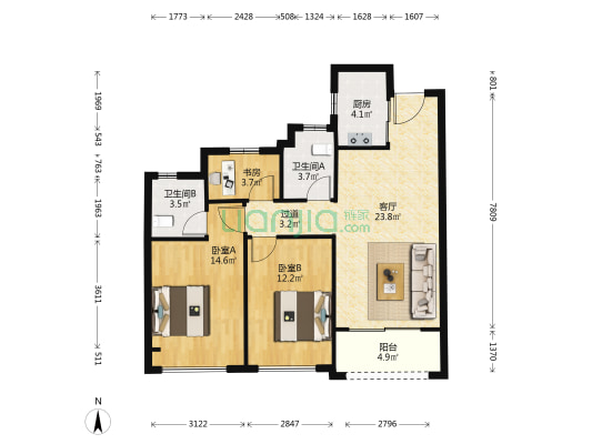 龙湖·龙誉城 3室1厅2卫 98平方
