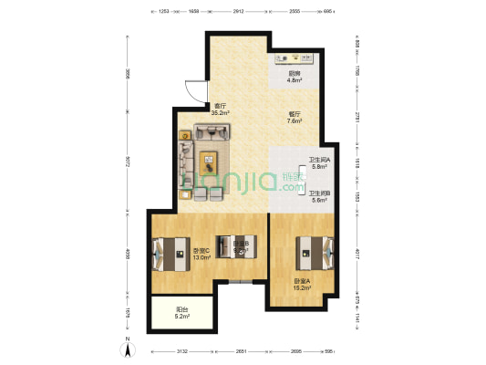滨江望郡 3室2厅2卫 108平方