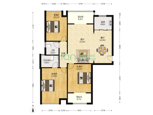 国华百盛园 3室2厅2卫 128平方