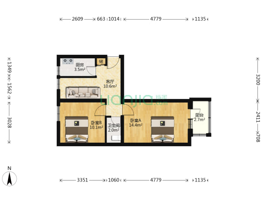广和东里 2室1厅1卫 56平方